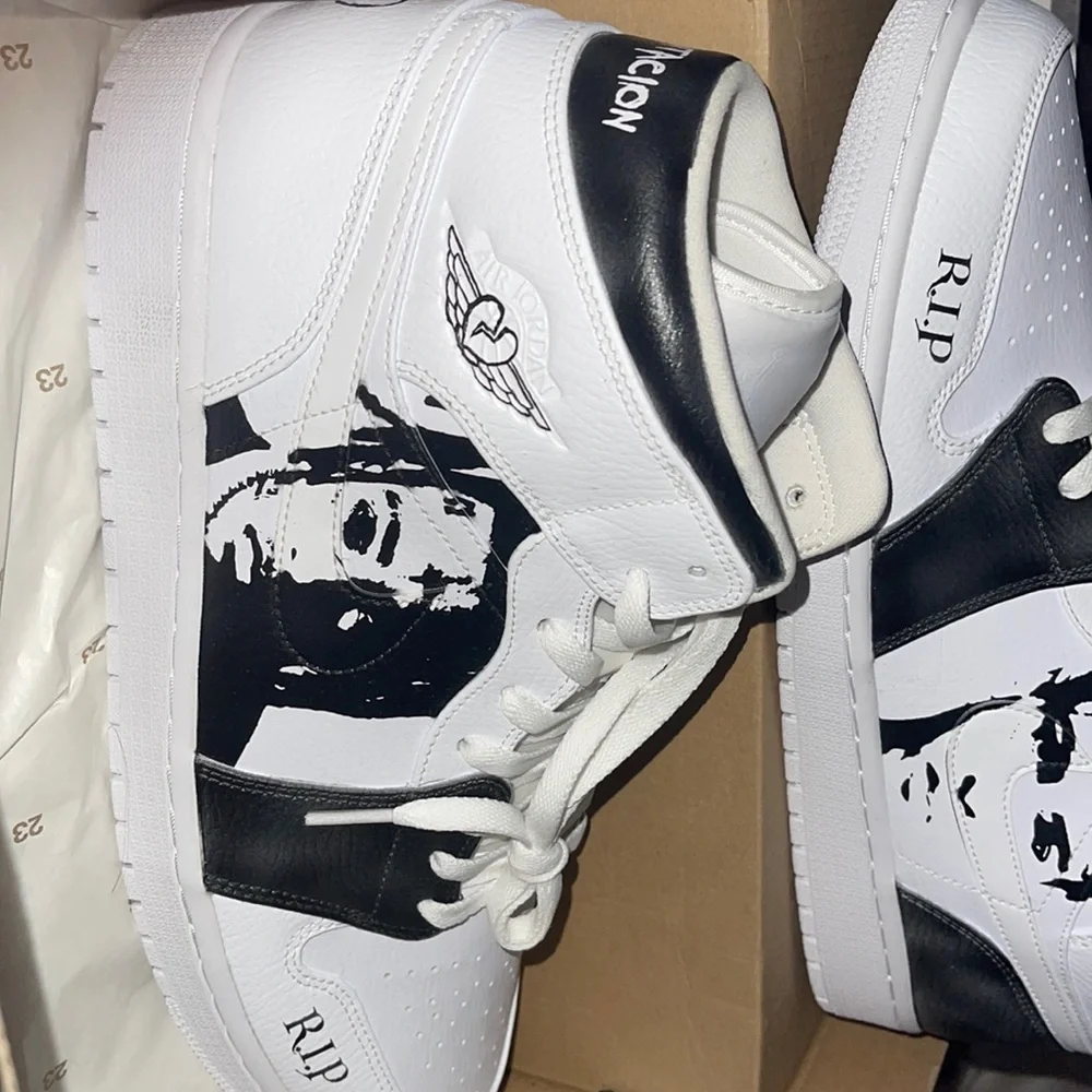Black and White, Custom made Jordan Air Force 1’s (Mid) size 13’s. - Picture 3 of 5